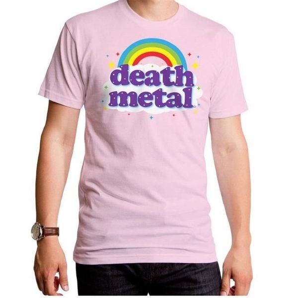 T-shirt da uomo Death Metal Rainbow T-shirt unisex donna estetica Kawaii carino cotone rosa grafica divertente tee casual streetwear236G