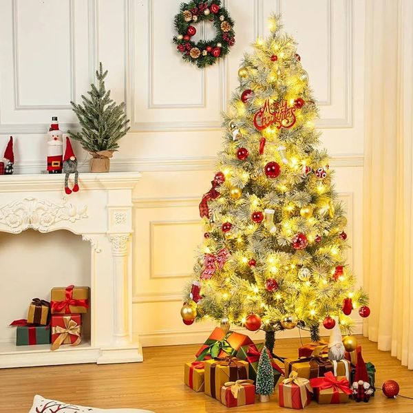Рождественские украшения Рождественская елка высотой 6 футов с подсветкой Искусственная рождественская елка с снежным налетом и 250 теплыми белыми светодиодами 568 наконечников для ветвей 231019