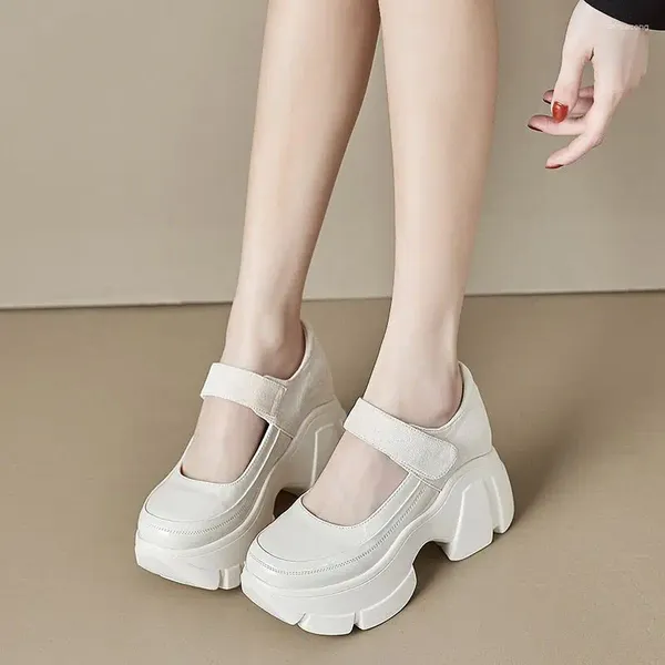 Kleidschuhe Damen Plattform Weibliche Schuhe Clogs Sommer Retro PU Baumwollstoff Frühling Mary Janes Med Rom Basic Woma