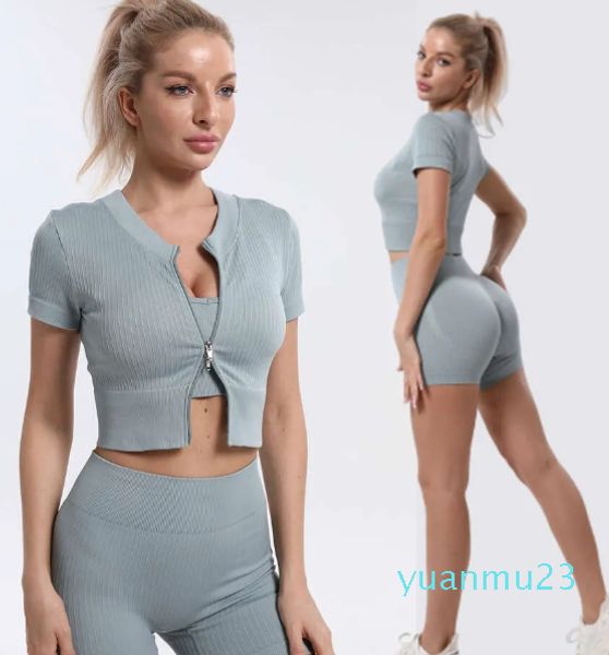 Lu Lu Yoga Tuta Body Set Abbigliamento sportivo attivo senza cuciture Top corto sexy Pantaloncini a vita alta Completo da donna traspirante ad asciugatura rapida Lememm