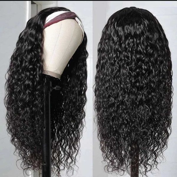 Sentetik peruklar nicelight su dalgası cüruflu insan saç perukları kıvırcık kafa bant Hintli Makine Siyah kadınlar için tüm beden kafası 230227