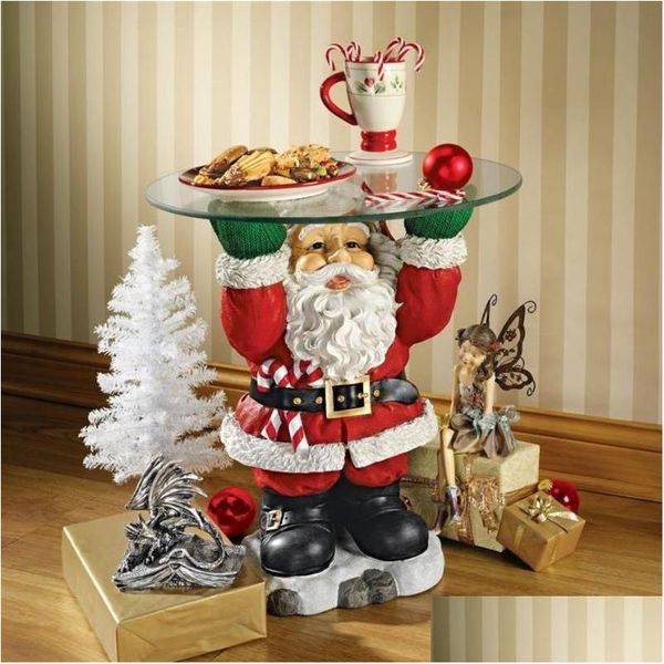 Decorazioni natalizie Vassoio di Babbo Natale Biscotti Caramelle Snack Regalo Display Resina Scpture Piano in vetro Tavolo Decorazione artigianale per la casaNatale Dhlpj