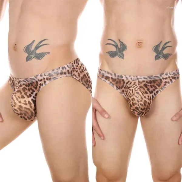 Unterhosen Leopard Mesh Sexy Unterwäsche Männer Slips Männlich 2XL Höschen Penis Pouch String Niedrige Taille Bikini Hombre Dessous Erotische