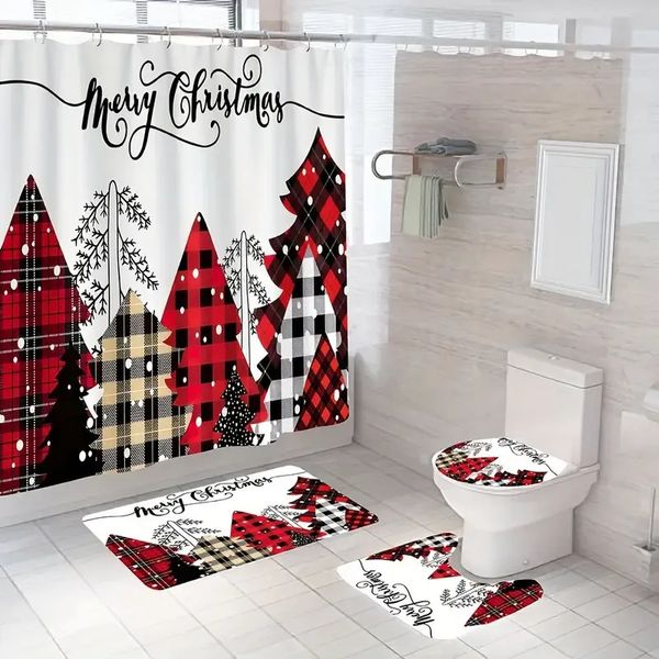 Chuveiro Cortinas Árvore de Natal 3D Impressão Cortina Poliéster À Prova D 'Água Red Bell Floor Mat WC Set Acessórios de Banho À Prova de Mofo 230819