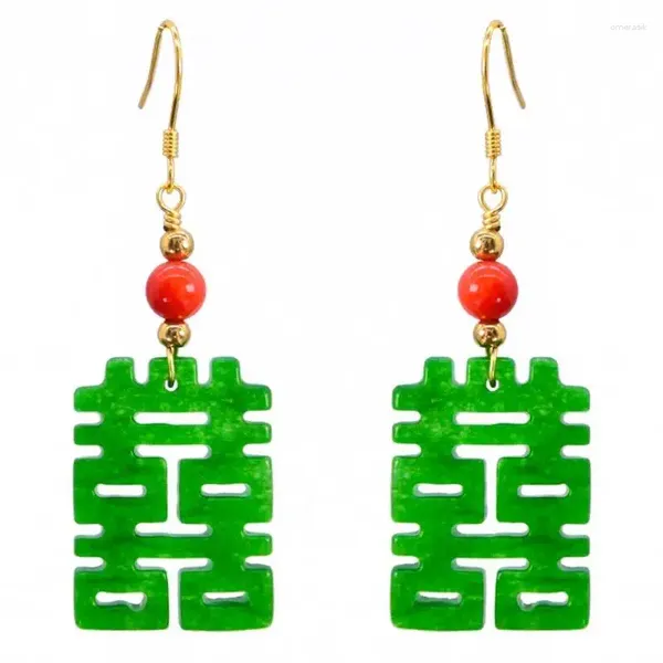 Baumelnde Ohrringe, grüne Jade, luxuriöses chinesisches Geschenk, geschnitzter Naturstein, Edelsteine, Designer-Schmuck, echte Damen-Perle, 925er-Silber-Anhänger