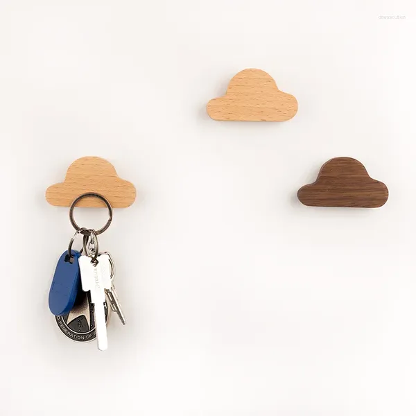 Ganci Porta con gancio creativo in legno massello a forma di nuvola senza punzonatura per appendere le chiavi al muro con una grande quantità di adesivo Su