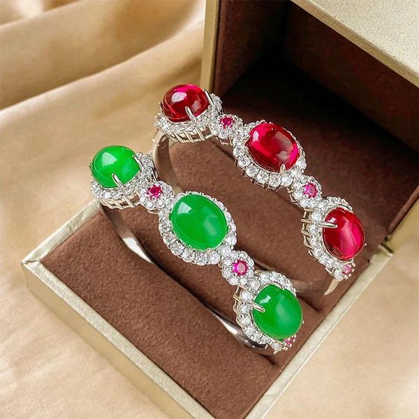 Bileklik Springlady 10 12mm Oval Kesim Laboratuar Ruby Emerald Gemstone Moda Kişilik Kadınlar İçin Mücevher Yıldönümü Hediyeleri
