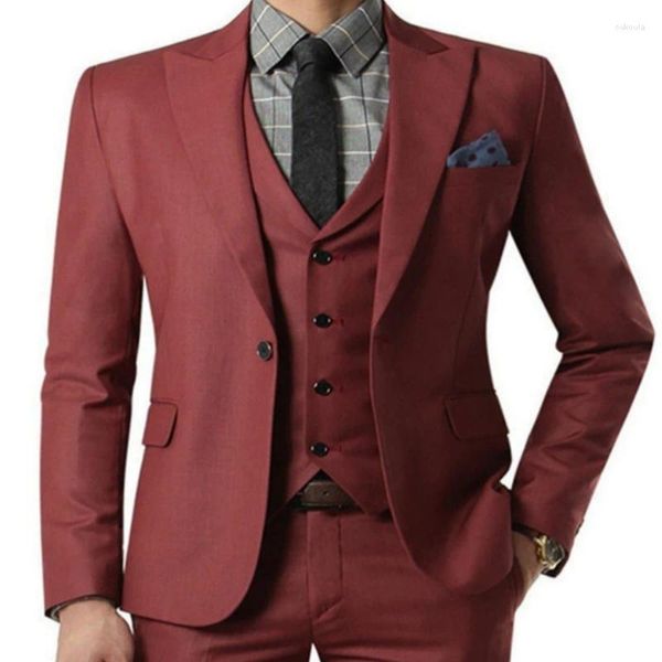 Abiti da uomo Abito da uomo 3 pezzi Classico vino rosso Formale slim fit da sera sposo smoking da ballo giacca giacca con pantaloni