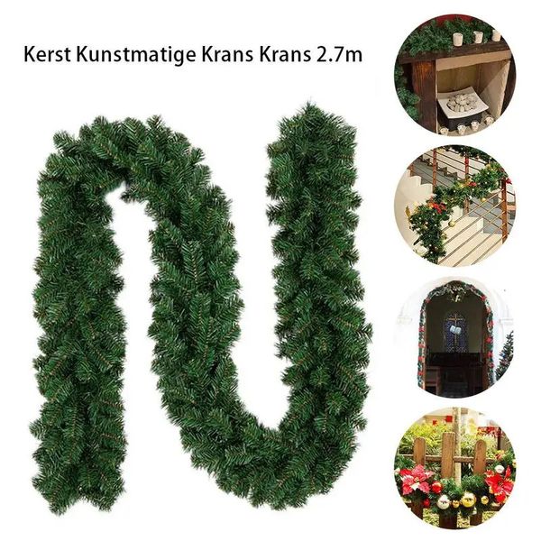 Dekorative Blumenkränze, 2,7 m, grüne Weihnachtsrebe, künstlicher Weihnachtskranz, DIY-Weihnachtsgirlande, künstliche Kiefernnadel, grüne Kränze aus Kunststoff, 231019