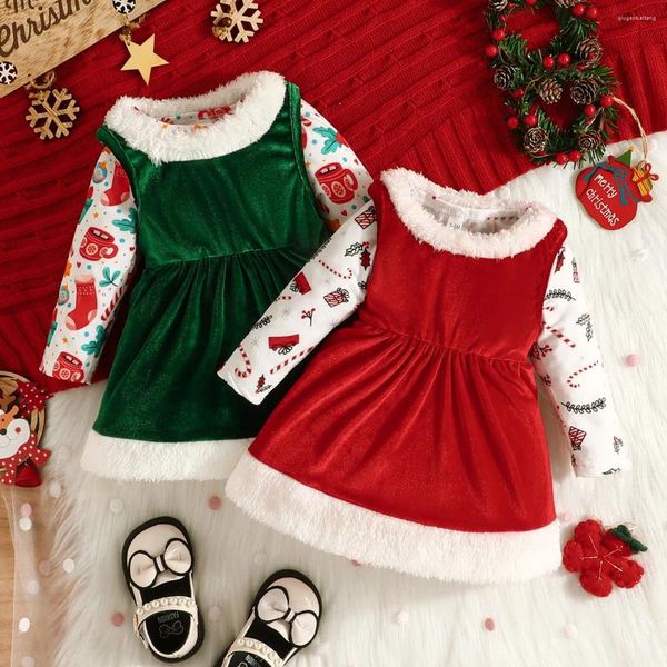 Vestidos da menina do bebê meninas manga longa natal inverno quente princesa traje crianças dos desenhos animados macacão de veludo vestido de pelúcia das crianças