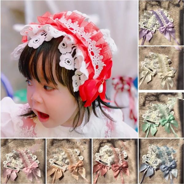 Acessórios de cabelo Crianças Lolita Band Headdress Bowknot Lace Princesa Hairpin Espanha Retro A56 231019