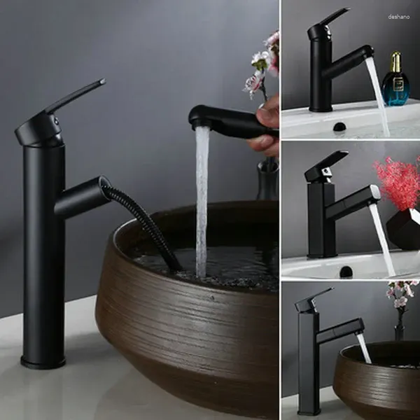 Rubinetti della cucina Lavabo Lavello Rubinetto del bagno Miscelatore Opaco Montaggio su piano Lavabo nero freddo Vernice in acciaio inossidabile Lavabo moderno Foro singolo