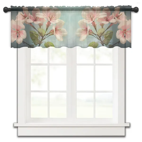 Cortina flor aquarela folhas botões cortinas de cozinha tule sheer curto sala estar decoração casa voile