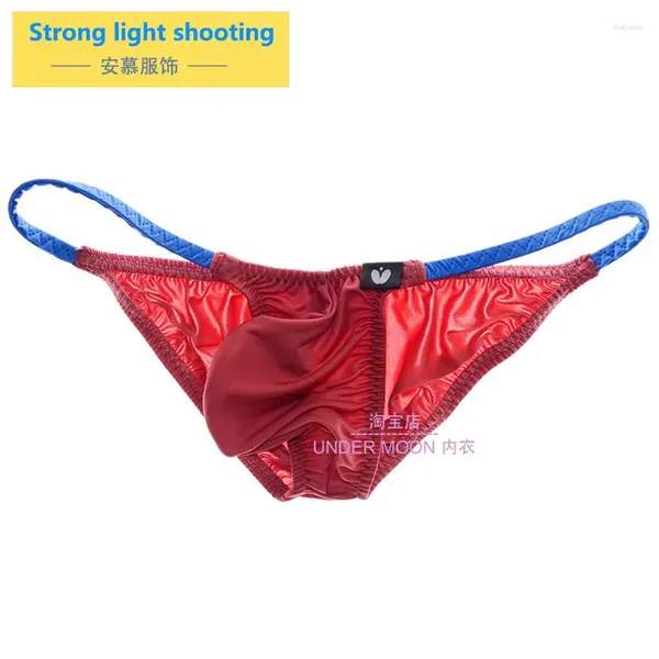 Cuecas bolso tapa homens rasos virilha baixa cintura pequena hip briefs gelo seda sexy roupa interior meninos transparente