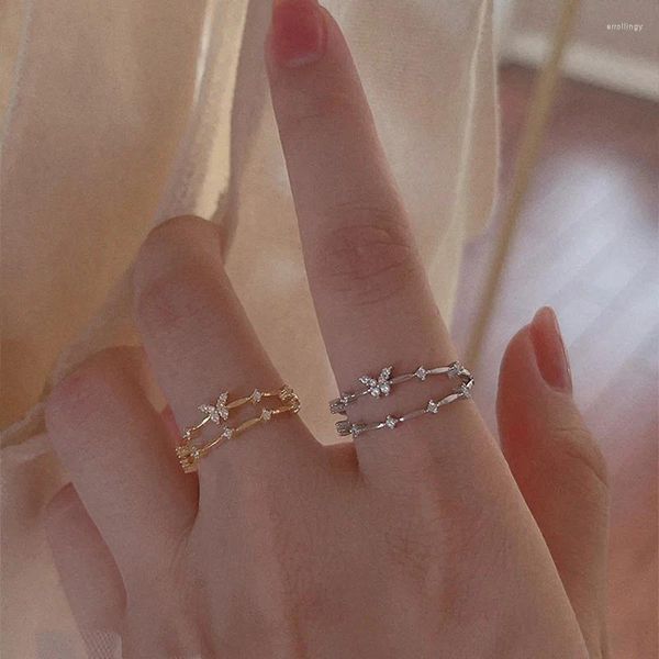 Cluster Ringe Schmetterling Doppelschicht für Frauen Verstellbare Öffnung Trend Zirkon Intarsien Insekt Französisch Licht Luxus Design Dame Schmuck