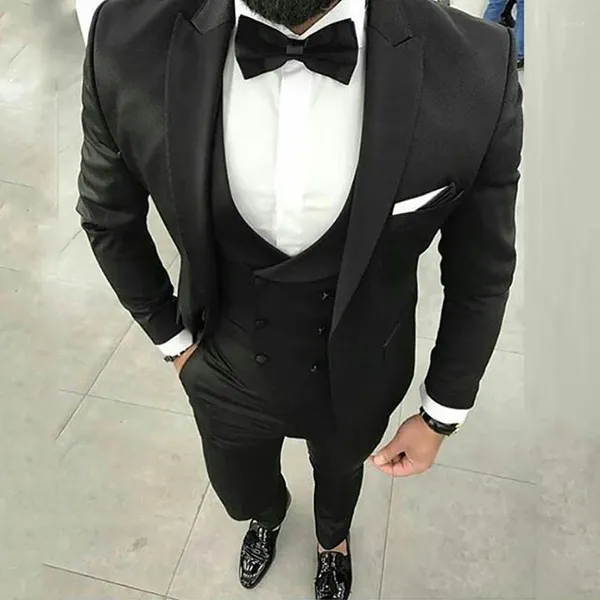 Мужские костюмы черные Terno Masculino Slim Fit мужские пиджаки на заказ жениха свадебные смокинги двубортный жилет пальто брюки 3 предмета выпускной вечер