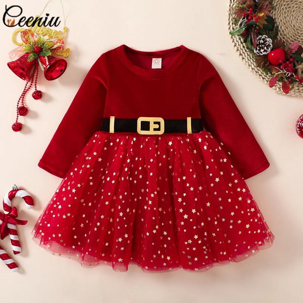 Mädchenkleider Ceeniu 1-5 Jahre Kinder Weihnachtskleider für Mädchen Roter Samt Jahreskleid Mädchen Shinny Prinzessin Abendkleid Baby Weihnachtskostüm 231019