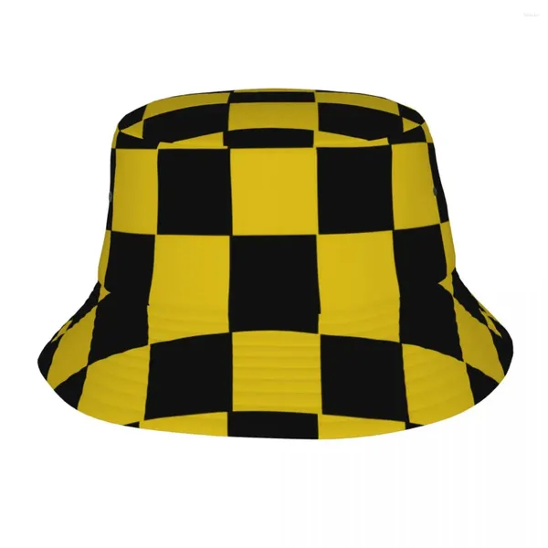 Berets mulheres homens bob chapéu amarelo checkerboard primavera headwear esportes ao ar livre pesca nodic geometria irlandês país gota