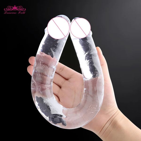 Vibratori a forma di U gelatina morbida doppio dildo vagina plug anale pene artificiale giocattoli del sesso massaggio Gspot per le donne masturbatori lesbiche gay 231018