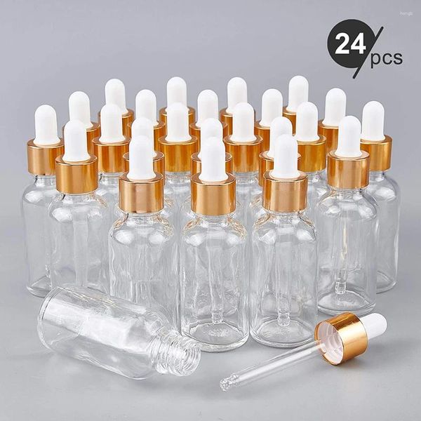 Garrafas de armazenamento 24 pacotes 30ml vazio conta-gotas transparentes com pipetas de vidro recipientes de garrafas de óleos essenciais frascos recarregáveis