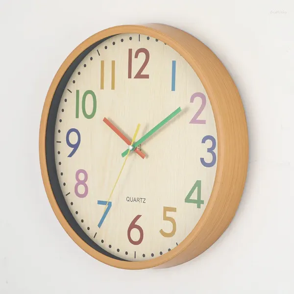 Настенные часы 12 дюймов, деревянные немые кварцевые часы для дома, Детская гостиная, декор, мультяшные цифры, игольчатые часы