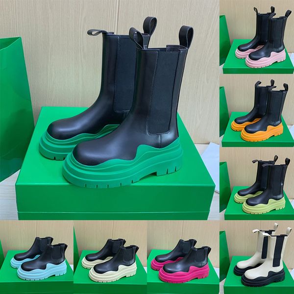 2024 Tasarımcı Kadın Mans Botları Lüks Lastik Yağsız Deri Chelsea Diz Bootes Anti-Slip Açık Dalga Renkli Elastik Bileklik Kremi Tasarımcı Ayakkabıları
