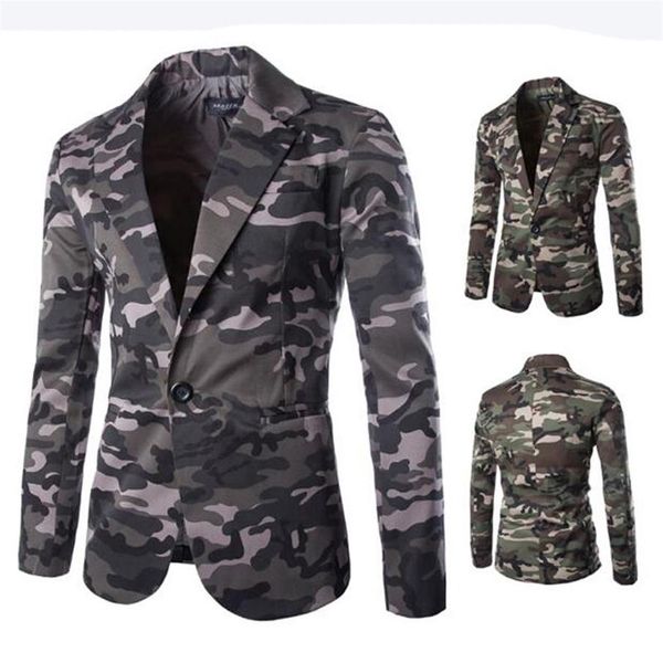 Giacca da uomo nuova giacca slim fit giacca da uomo moda blazer mimetico stile casual giacca militare a bottone singolo per uomo262e