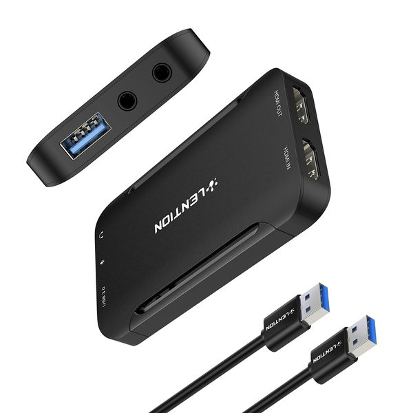 LENTION USB 3.0 HDMI-Videoaufnahmekarte, 1080p60 HD-Video-Streaming und Spielaufnahme, HDMI-Passthrough, funktioniert mit OBS, Xbox, PS4, Switch, Gaming, Aufnahme