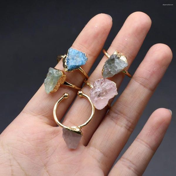 Anéis de cluster 13mm pedra natural para mulheres casal irregular cristal quartzo enrolamento anel tendência casamento banda jóias presente de festa