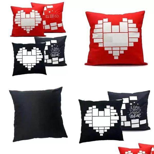 Pillow Case 40 cm Sublimation Blankes Kissen er schwarz rote Herz Mond DIY P O Wärme Wärmedruck Party Ostern ers Lieferung nach Hause Ga Dhbzy