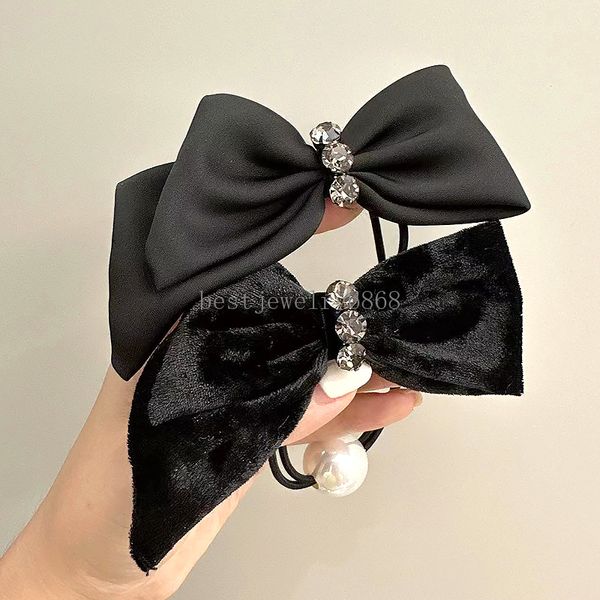 Neue Retro Schwarz Samt Haar Fliege Elegante Pferdeschwanz Halter Elastische Haar Band Mode Koreanische Seil Scrunchies Kopfbedeckung Zubehör