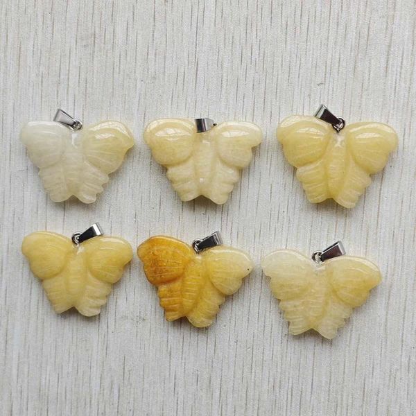 Colares de pingente de boa qualidade natural amarelo jade esculpido borboleta pingentes para acessórios de jóias fazendo 6 pçs/lote atacado