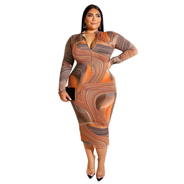 Lässige Kleider Plus Size Kleid Bedruckt Eng anliegend Hüftumwickelt Eng Elegant Vintage Sexy Women2386