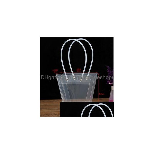 Envoltório de presente Clear Flower Bouquet Gift Bag Trapezoidal Plástico Armazenamento Bolsa Pvc Embalagem Sacos Festa de Aniversário Bolsas de Férias Grande Wra Dhvfs