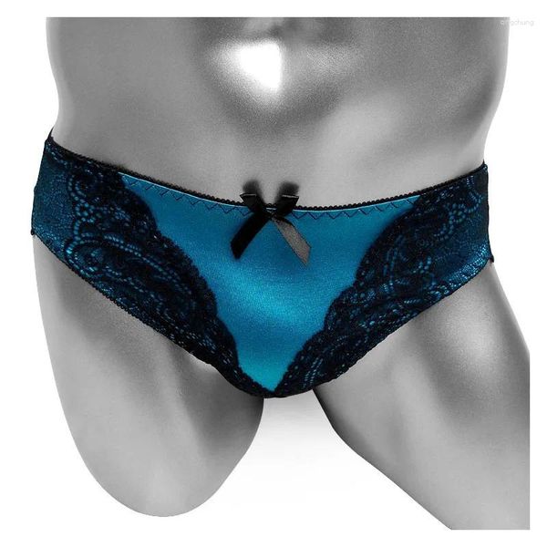 Mutande trasparenti trasparenti in rete posteriore Sissy Mutandine bikini con pizzo bowknot Crossdresser Slip da uomo Intimo Lingerie sexy per gay