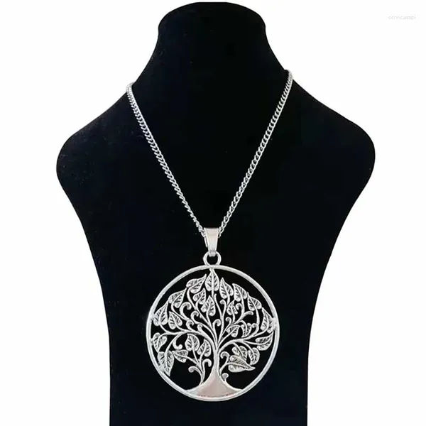 Anhänger-Halsketten, 1 x tibetisches Silber, hohl, offen, großer großer Baum, runde Anhänger, verstellbare Länge, lange Gliederkette, Schmuck-Halsband