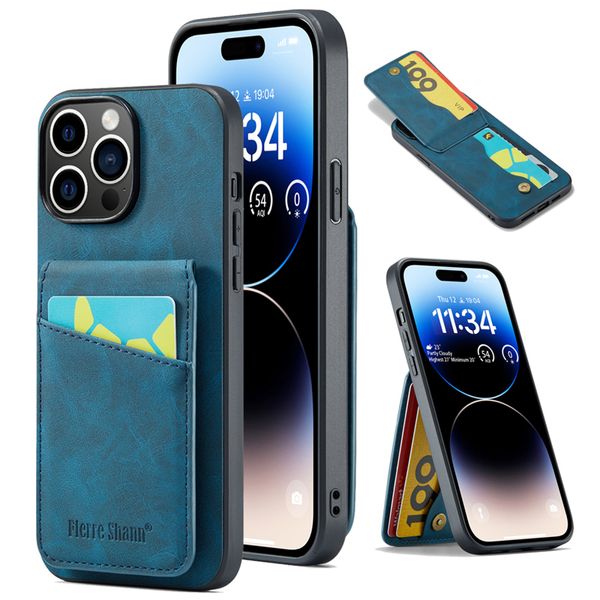 Luxuriöse Vogue-Handyhülle aus massivem Leder für iPhone 15 Plus 14 13 12 11 Pro Max XR XS, langlebig, robust, mehrere Kartenfächer, vertikale Brieftaschenhalterung, Rückseite, stoßfest