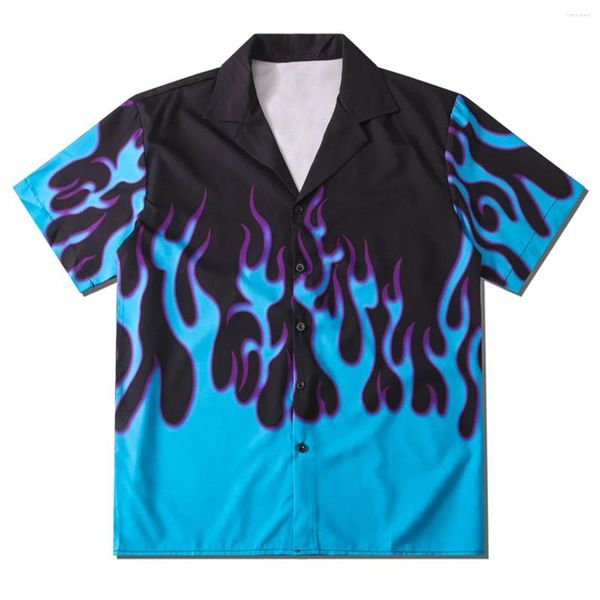 Camicie casual da uomo Pulsante di fuoco LACIBLE Camicia hip-hop con fiamma Moda uomo T-shirt da uomo estiva a maniche corte da spiaggia hawaiana