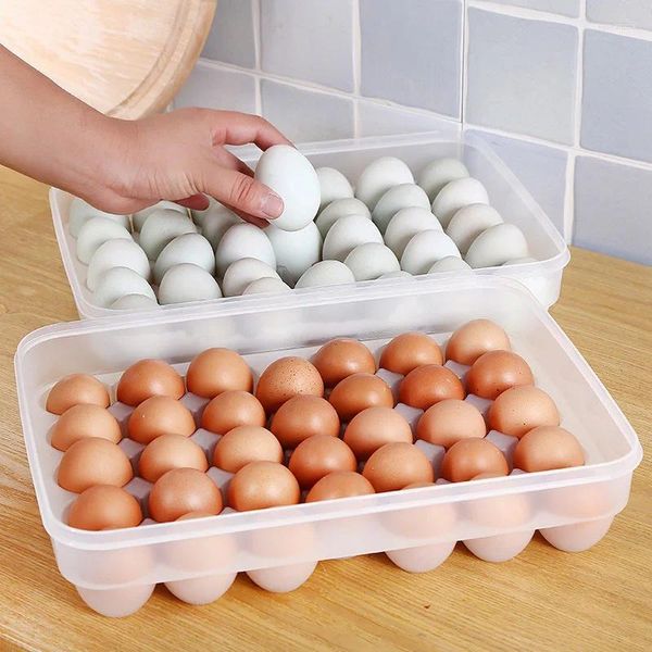 Garrafas de armazenamento 34 grade clara caixa de ovo plástico à prova de choque titular bolinho cozinha gaveta geladeira organizador 34x26x7.5cm