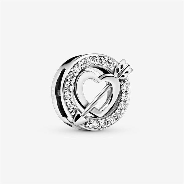100% 925 Sterling Silver Asymmetrical Heart and Arrow Clip Charms Fit Reflexions Mesh Bracelet Fashion Women Wedding Engagement Je343J