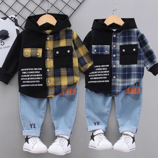 Set di abbigliamento 2023 casual per bambini abbigliamento per bambini ragazza abbigliamento autunnale my boy regalo di compleanno bambino ragazzo vestiti per bambini camicia a quadri + jeans 231019