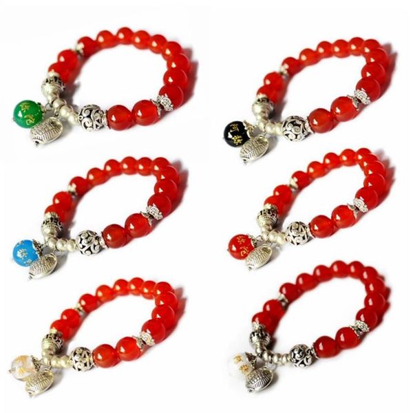 Braccialetti elastici con perline in agata rossa naturale da 10 mm con incisione Namo Amitabha Buddha Bracciale con perline Reiki Cristallo di guarigione Buddhis256N