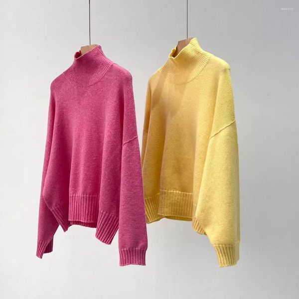 Suéteres femininos Fyion Alta Qualidade Runway Design Sweater Mulheres 2023 Verão Malha Rosa / Amarelo Femme Pulôver Mangas Compridas Cashmere