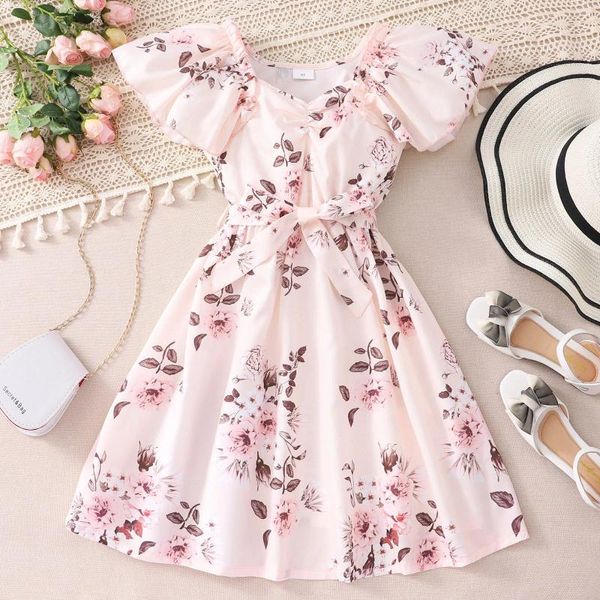 Mädchen Kleider Kinder Mädchen Prinzessin Sommer Blumendruck Kinder Kleidung Rüschen Ärmellos 7 bis 11 Jahre Strand Sommerkleid