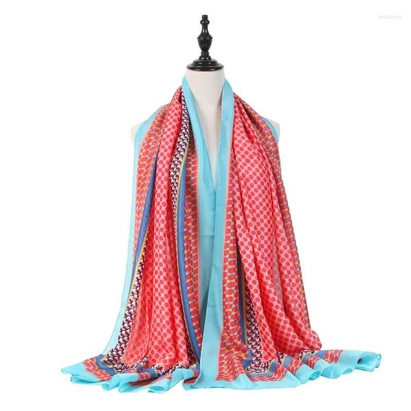 Lenços cetim feminino imitação de seda lenço cor pontos impressão senhoras xale para primavera outono moda neckerscarf decoração