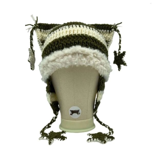 BeanieSkull Caps Menina Dos Desenhos Animados Gato Orelha Knit Beanie Hat Y2K-Style Party Hat Po Props Girl Cute Slouchy Crocheted Hat Drop 231019