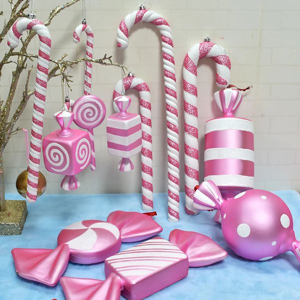 Decorações de Natal 1643cm Ornamento Rosa Dança Performance Cane Candy Adereços Pográfico Casamento Árvore Pingente 231018