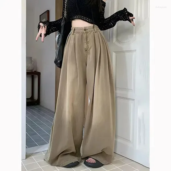 Jeans femininos americano retro oversized cintura alta baggy para mulheres casual y2k perna larga grunge hip-hop estilo solto calças jeans