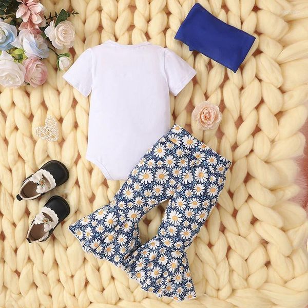 Kleidungssets Baby Mädchen 3-teilig Herbst Outfits Langarm Strampler Daisy Flare Hosen Stirnband Set Säuglingskleidung