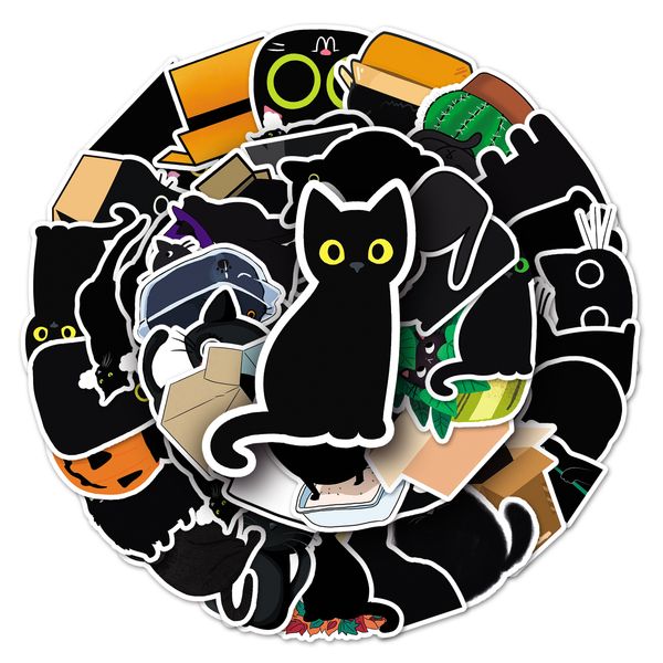 50 adet kara kedi karikatür hayvan yaratıcı grafiti çıkartmaları PVC dizüstü bilgisayar kişilik su geçirmez dekorasyon